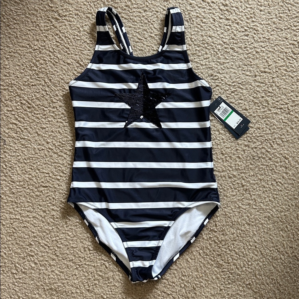 Tommy Hilfiger Girls White and Blue Patriotic Swimsuit